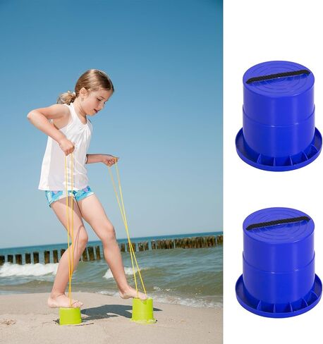 GISCO Balancing Bucket Stilts 1 Pair Thickened Plastic Walking Stilts Balance Bucket Stilts Toy with Adjustable Rope Gifts for Balance Coordination Party Game Birthday (Blue) in Saudi Arabia