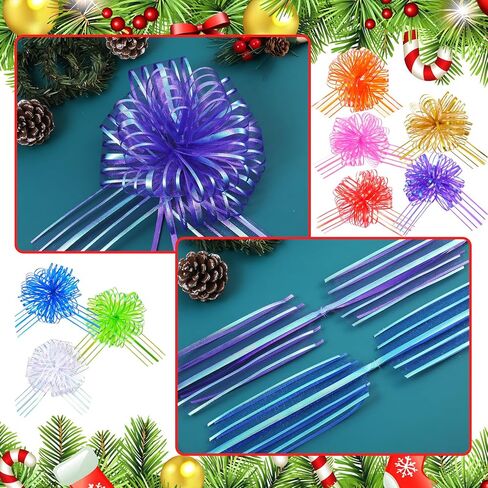 8 Pieces Pull Bow Gift Wrapping Pull Bow 6 Inch Large Organza Gift Bows Mixed Color Ribbon Pull Bows Present Wrapping Pull Bow with Ribbon for Gift Wrapping Ribbon Bow for Christmas Wedding Baskets in Saudi Arabia