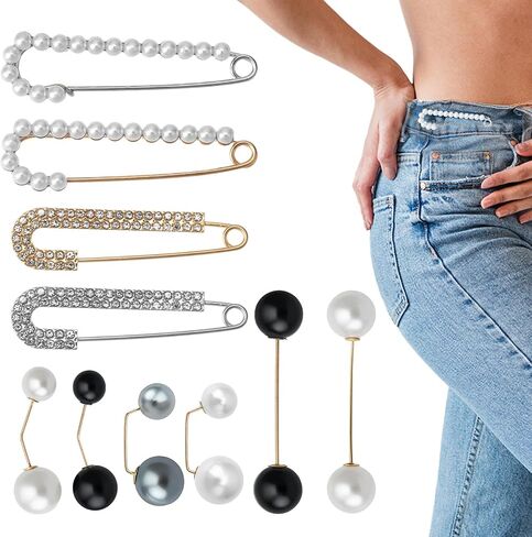 10 Pcs Faux Pearl Brooch Pins Sweater Shawl Clips Women Decorative Safety Pins Clothing Shawl Clips Elegant Pearl Cardigan Collar Brooch Clips for Women Gold Silver in Saudi Arabia