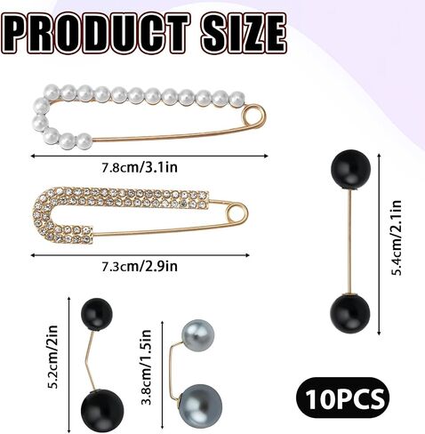 10 Pcs Faux Pearl Brooch Pins Sweater Shawl Clips Women Decorative Safety Pins Clothing Shawl Clips Elegant Pearl Cardigan Collar Brooch Clips for Women Gold Silver in Saudi Arabia