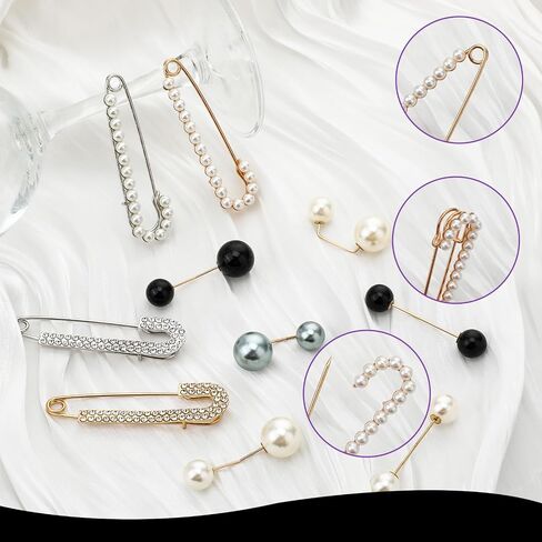 10 Pcs Faux Pearl Brooch Pins Sweater Shawl Clips Women Decorative Safety Pins Clothing Shawl Clips Elegant Pearl Cardigan Collar Brooch Clips for Women Gold Silver in Saudi Arabia