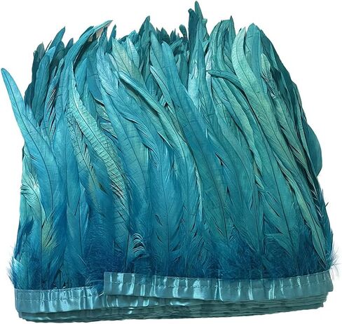 LONDGEN Rooster Hackle Feather Fringe Trim 12-14inch in Width for Clothes Decoration and Wedding ,Halloween Party Pack of 1 Yard (Turquoise) in Saudi Arabia