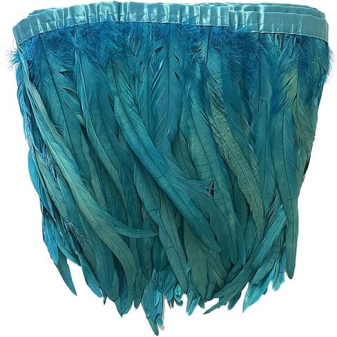 LONDGEN Rooster Hackle Feather Fringe Trim 12-14inch in Width for Clothes Decoration and Wedding ,Halloween Party Pack of 1 Yard (Turquoise) in Saudi Arabia