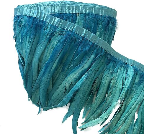 LONDGEN Rooster Hackle Feather Fringe Trim 12-14inch in Width for Clothes Decoration and Wedding ,Halloween Party Pack of 1 Yard (Turquoise) in Saudi Arabia