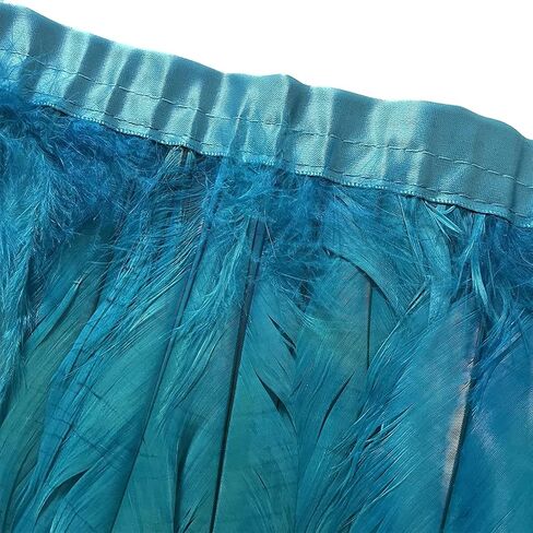 LONDGEN Rooster Hackle Feather Fringe Trim 12-14inch in Width for Clothes Decoration and Wedding ,Halloween Party Pack of 1 Yard (Turquoise) in Saudi Arabia