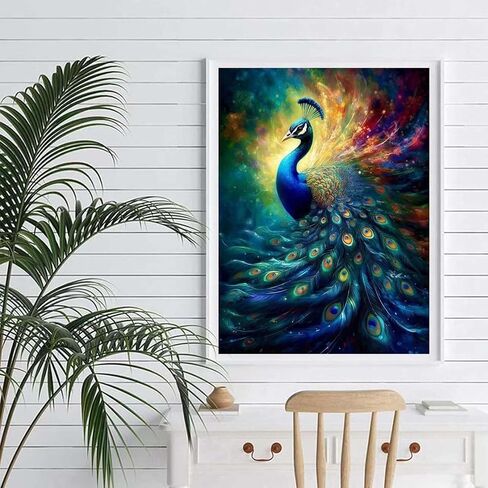 مجموعات الرسم الماسي 5D للبالغين - مجموعات الفن الماسي الطاووس للبالغين المبتدئين، DIY الحيوان كريستال حجر الراين الحفر الكامل النقاط الماسية مع الطلاء بالماس لديكور الحائط المنزلي بوصة 12 × 16 in Kuwait