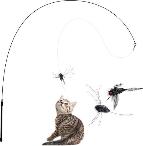 Andiker Cat Wand Toy, 2 Pack Realistic Animal Shapes Cat Interactive Toys with Bells for Cats of All Ages, Chasing Scratching Chewing Cat Enrichment Toys for Indoor Cats (Spider+Dragonfly) in Kuwait