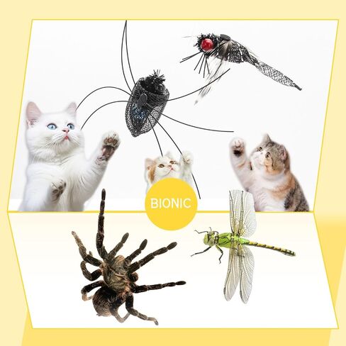 Andiker Cat Wand Toy, 2 Pack Realistic Animal Shapes Cat Interactive Toys with Bells for Cats of All Ages, Chasing Scratching Chewing Cat Enrichment Toys for Indoor Cats (Spider+Dragonfly) in Kuwait