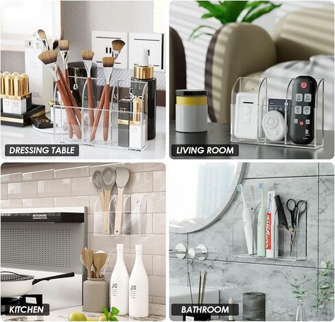 MaxGear Wall Marker Holder, 3 Compartments Desk Acrylic Organizer for Remotes, Pens, Makeup, Markers, Clear Remote Control Holder for Whiteboard Accessories-7.8'' x 1.6'' x 5.5'' in Kuwait