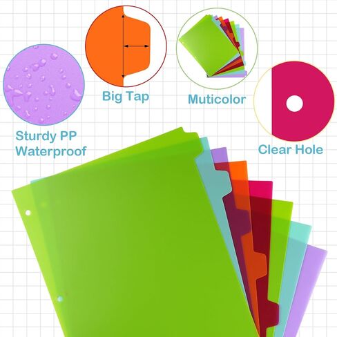 Binder Dividers for 3 Ring Binder, 8 Tab Plastic Binder Dividers, 8 Color Page Folder Dividers with Big Tabs for School Office Home, Letter Size, 2 Sets, 16 Dividers in Saudi Arabia