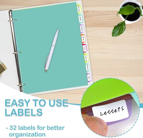 Binder Dividers for 3 Ring Binder, 8 Tab Plastic Binder Dividers, 8 Color Page Folder Dividers with Big Tabs for School Office Home, Letter Size, 2 Sets, 16 Dividers in Saudi Arabia