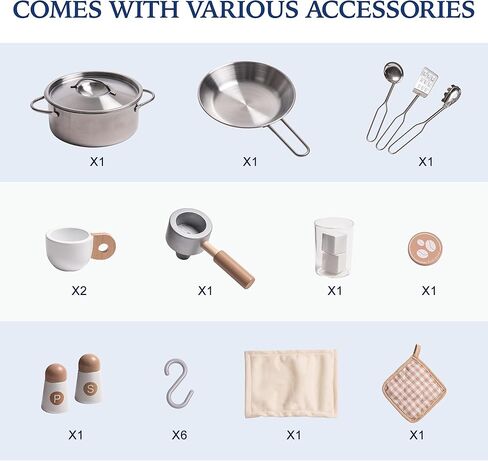 مطبخ لعب للأطفال من روبود، مجموعة مطبخ لعب خشبية مع الكثير من ميزات اللعب الواقعية، لعبة مطبخ مع صانع ثلج، ماكينة صنع القهوة، فرن، خزانة، ميكروويف، أواني، هدية للأعمار من 3 سنوات فما فوق، باللون الأبيض in Kuwait