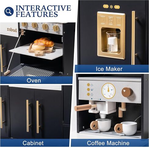 مطبخ لعب للأطفال من روبود، مجموعة مطبخ لعب خشبية مع الكثير من ميزات اللعب الواقعية، لعبة مطبخ مع صانع ثلج، ماكينة صنع القهوة، فرن، خزانة، ميكروويف، أواني، هدية للأعمار من 3 سنوات فما فوق، باللون الأبيض in Kuwait