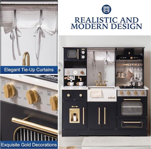 مطبخ لعب للأطفال من روبود، مجموعة مطبخ لعب خشبية مع الكثير من ميزات اللعب الواقعية، لعبة مطبخ مع صانع ثلج، ماكينة صنع القهوة، فرن، خزانة، ميكروويف، أواني، هدية للأعمار من 3 سنوات فما فوق، باللون الأبيض in Kuwait