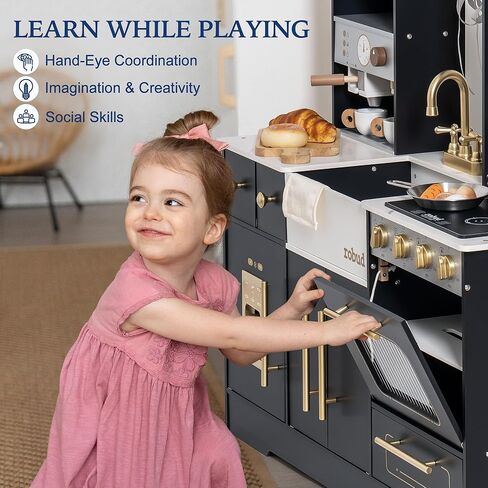 مطبخ لعب للأطفال من روبود، مجموعة مطبخ لعب خشبية مع الكثير من ميزات اللعب الواقعية، لعبة مطبخ مع صانع ثلج، ماكينة صنع القهوة، فرن، خزانة، ميكروويف، أواني، هدية للأعمار من 3 سنوات فما فوق، باللون الأبيض in Kuwait