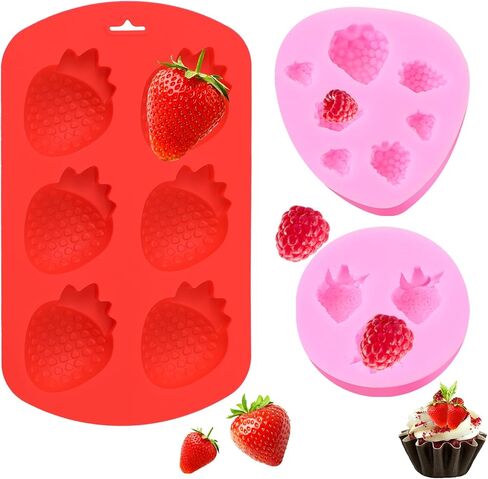 3 Pcs Strawberry Mold, 3D Silicone Strawberry Baking Mold, Candy Jelly Fruit Fondant Strawberry Chocolate Mold, Embed Pastry Mold for Soap Wax Chocolate Fondant Ice Cream Cupcake Cake Decor in Saudi Arabia