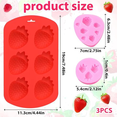 3 Pcs Strawberry Mold, 3D Silicone Strawberry Baking Mold, Candy Jelly Fruit Fondant Strawberry Chocolate Mold, Embed Pastry Mold for Soap Wax Chocolate Fondant Ice Cream Cupcake Cake Decor in Saudi Arabia