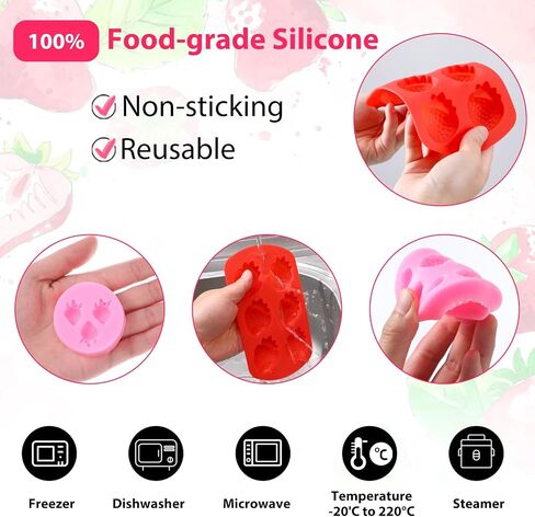 3 Pcs Strawberry Mold, 3D Silicone Strawberry Baking Mold, Candy Jelly Fruit Fondant Strawberry Chocolate Mold, Embed Pastry Mold for Soap Wax Chocolate Fondant Ice Cream Cupcake Cake Decor in Saudi Arabia