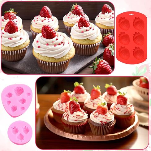 3 Pcs Strawberry Mold, 3D Silicone Strawberry Baking Mold, Candy Jelly Fruit Fondant Strawberry Chocolate Mold, Embed Pastry Mold for Soap Wax Chocolate Fondant Ice Cream Cupcake Cake Decor in Saudi Arabia