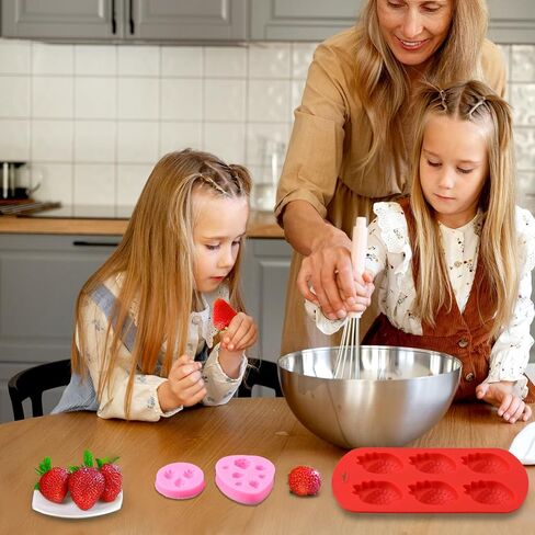 3 Pcs Strawberry Mold, 3D Silicone Strawberry Baking Mold, Candy Jelly Fruit Fondant Strawberry Chocolate Mold, Embed Pastry Mold for Soap Wax Chocolate Fondant Ice Cream Cupcake Cake Decor in Saudi Arabia