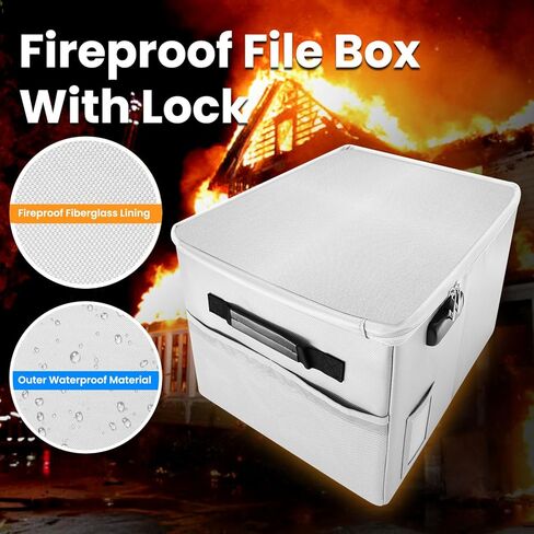 Upgraded 5200°F Fireproof Document File Organizer Box, Fireproof Storage Filing Cabinet Box with Lock, Portable Office Safe Box for Hanging Letter/Legal Folder 16.1 x 12.9 x 11in in Kuwait