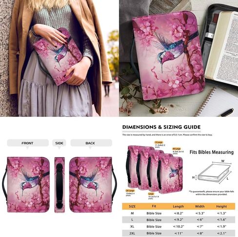 Hummingbird Cherry Blossom Bible Covers Carrying Case for Women Waterproof Faux Leather Large Church Bag with Durable Handle and Bookmarks in Saudi Arabia