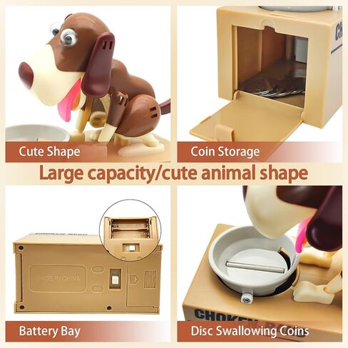 Cute Dog Piggy Bank,SAYTAY Hungry Puppy Stealing Coins Like Magic Coin Munching Money Bank Birthday Gift for Kids (Brown) in Kuwait