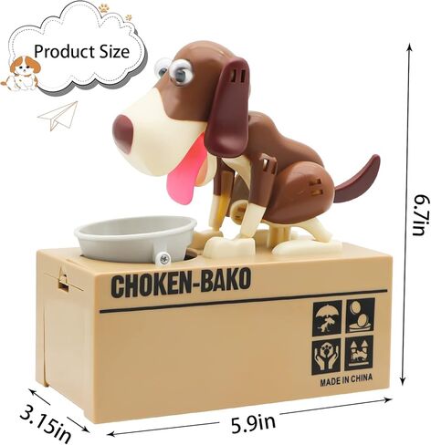 Cute Dog Piggy Bank,SAYTAY Hungry Puppy Stealing Coins Like Magic Coin Munching Money Bank Birthday Gift for Kids (Brown) in Kuwait