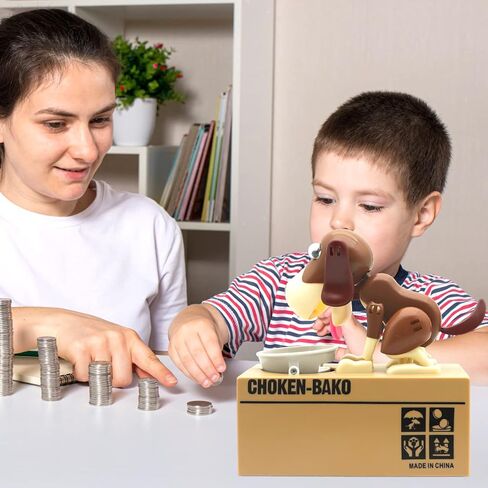 Cute Dog Piggy Bank,SAYTAY Hungry Puppy Stealing Coins Like Magic Coin Munching Money Bank Birthday Gift for Kids (Brown) in Kuwait