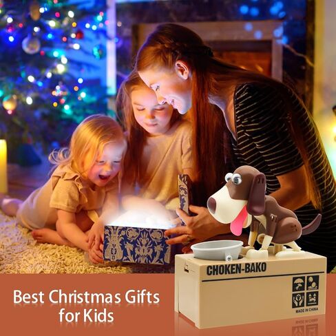 Cute Dog Piggy Bank,SAYTAY Hungry Puppy Stealing Coins Like Magic Coin Munching Money Bank Birthday Gift for Kids (Brown) in Kuwait