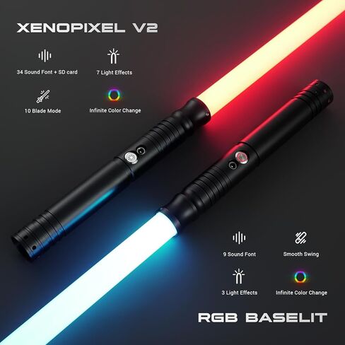 DAMIENSABER 2 Pack Light Saber, 1 Pcs Xenopixel V2 34 Sound Saber and 1 Pcs RGB 9 Sound Font Saber, Smooth Swing Infinite Color Changing Light Sabers for Adults, Metal Hilt Heavy Dueling Light Saber in Saudi Arabia