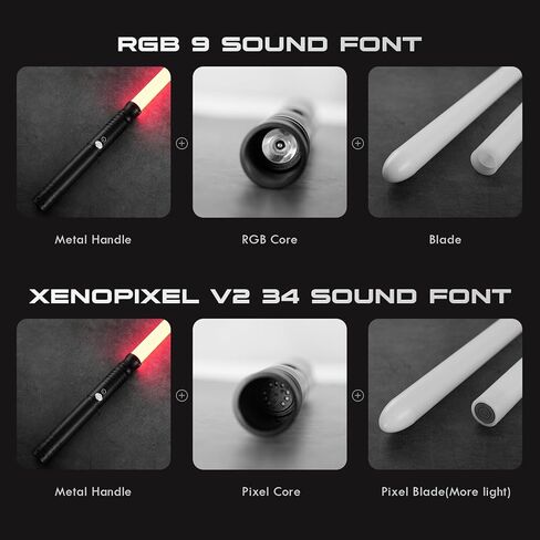 DAMIENSABER 2 Pack Light Saber, 1 Pcs Xenopixel V2 34 Sound Saber and 1 Pcs RGB 9 Sound Font Saber, Smooth Swing Infinite Color Changing Light Sabers for Adults, Metal Hilt Heavy Dueling Light Saber in Saudi Arabia