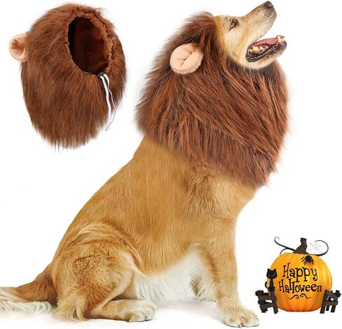 Vivifying Lion Mane for Dog, Adjustable Halloween Dog Lion Costume Wig with Ears for Medium and Large Dogs, Realistic & Funny Dog Accessory Perfect for Parties and Photoshoots (Large, Brown&Black) in Kuwait