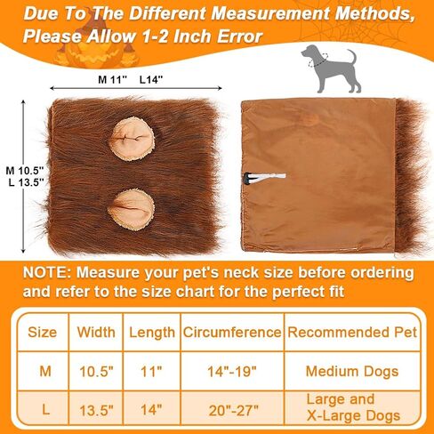 Vivifying Lion Mane for Dog, Adjustable Halloween Dog Lion Costume Wig with Ears for Medium and Large Dogs, Realistic & Funny Dog Accessory Perfect for Parties and Photoshoots (Large, Brown&Black) in Kuwait