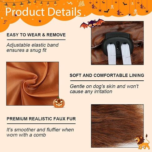Vivifying Lion Mane for Dog, Adjustable Halloween Dog Lion Costume Wig with Ears for Medium and Large Dogs, Realistic & Funny Dog Accessory Perfect for Parties and Photoshoots (Large, Brown&Black) in Kuwait