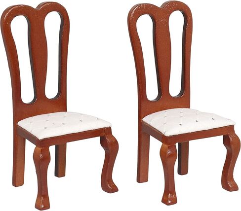 Wooden Dollhouse Dining Chairs, Set of 2, Accent Chairs for Doll Houses, Miniature Furniture, Brown, Upholstered, for 3 inch to 6 inch Dolls in Saudi Arabia