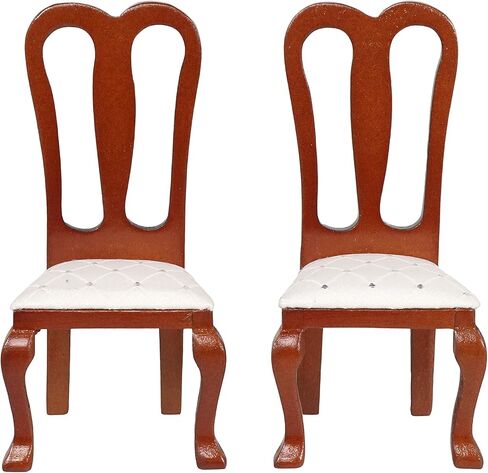 Wooden Dollhouse Dining Chairs, Set of 2, Accent Chairs for Doll Houses, Miniature Furniture, Brown, Upholstered, for 3 inch to 6 inch Dolls in Saudi Arabia