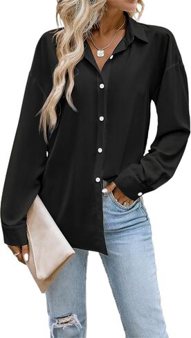 Button Down Shirts for Women Long Sleeve Collared Blouse Business Casual Tops in Saudi Arabia
