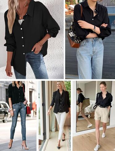 Button Down Shirts for Women Long Sleeve Collared Blouse Business Casual Tops in Saudi Arabia