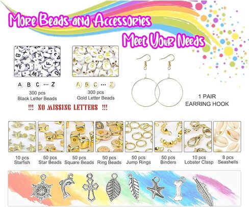 24 Colors 6mm Clay Beads for Bracelets Making, 7200 PCS Flat Round Polymer Heishi Beads with Letter and Smileyface Beads,Clay Beads Kit with Pendant Charms and Elastic Strings for Jewelry Making in Saudi Arabia