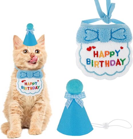 Cat Birthday Hat and Bib, Cat Birthday Party Bandana Outfit Cute Cat Pet Hat Scarf Decoration Set Lovely Cat Hat and Bid Outfit for Cat Puppy Kitten Birthday Party Decorations(Pink) in Saudi Arabia