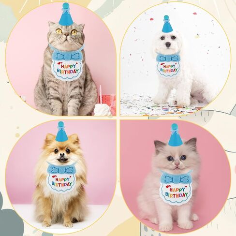 Cat Birthday Hat and Bib, Cat Birthday Party Bandana Outfit Cute Cat Pet Hat Scarf Decoration Set Lovely Cat Hat and Bid Outfit for Cat Puppy Kitten Birthday Party Decorations(Pink) in Saudi Arabia