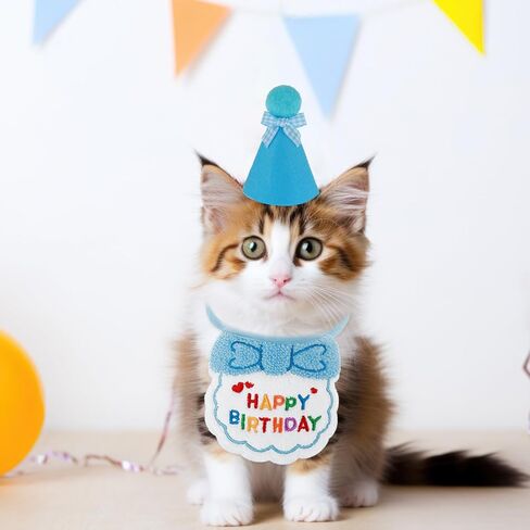 Cat Birthday Hat and Bib, Cat Birthday Party Bandana Outfit Cute Cat Pet Hat Scarf Decoration Set Lovely Cat Hat and Bid Outfit for Cat Puppy Kitten Birthday Party Decorations(Pink) in Saudi Arabia