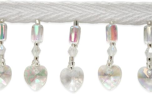Trims by the Yard Expo International Heart Fringe Crystal Aurora Borealis Beaded Trim, 1.5 inch, Clear in Saudi Arabia