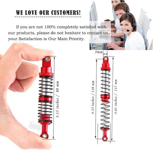 130mm RC Shocks Absorber Upgrades for 1/10 RC Hobby Cars,7075 Aluminum Full Metal Front Rear Shocks Absorber Damper,4PCS Red in Saudi Arabia