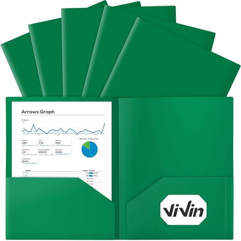 ViVin Sturdy 2 Pocket Folders, 12-Pack Plastic Folders with Pockets, 8.5 * 11 Poly Folder, Letter Size, for Kids, Students & Officer (Green) in Saudi Arabia
