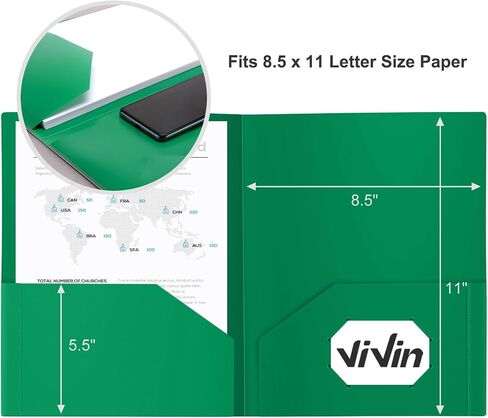 ViVin Sturdy 2 Pocket Folders, 12-Pack Plastic Folders with Pockets, 8.5 * 11 Poly Folder, Letter Size, for Kids, Students & Officer (Green) in Saudi Arabia