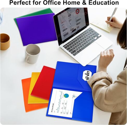 ViVin Sturdy 2 Pocket Folders, 12-Pack Plastic Folders with Pockets, 8.5 * 11 Poly Folder, Letter Size, for Kids, Students & Officer (Green) in Saudi Arabia