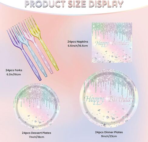 96PCS Happy Birthday Paper Plates and Napkins Colorful Dot Tableware Set Include Paper Plates, Napkins, Forks Disposable Decorations Supplies for Girls and Boys Birthday Party, Serve 24 in Saudi Arabia