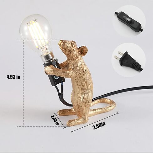 LED Resin Animal Rat Desk Modern Cute Art Children's Bedside Gift Table Lamp Simple Operation Lifelike Image Modern Small Mini Mouse Figure Night Light (Gold) in Saudi Arabia